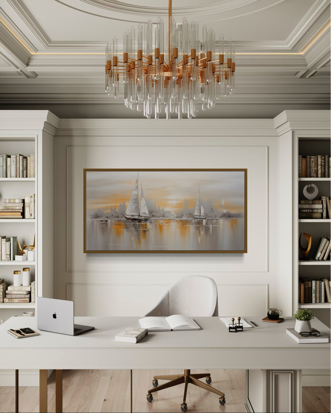 Abstract Sailboats Wall Art – Modern Sailboat Painting | Coastal Framed Canvas Print