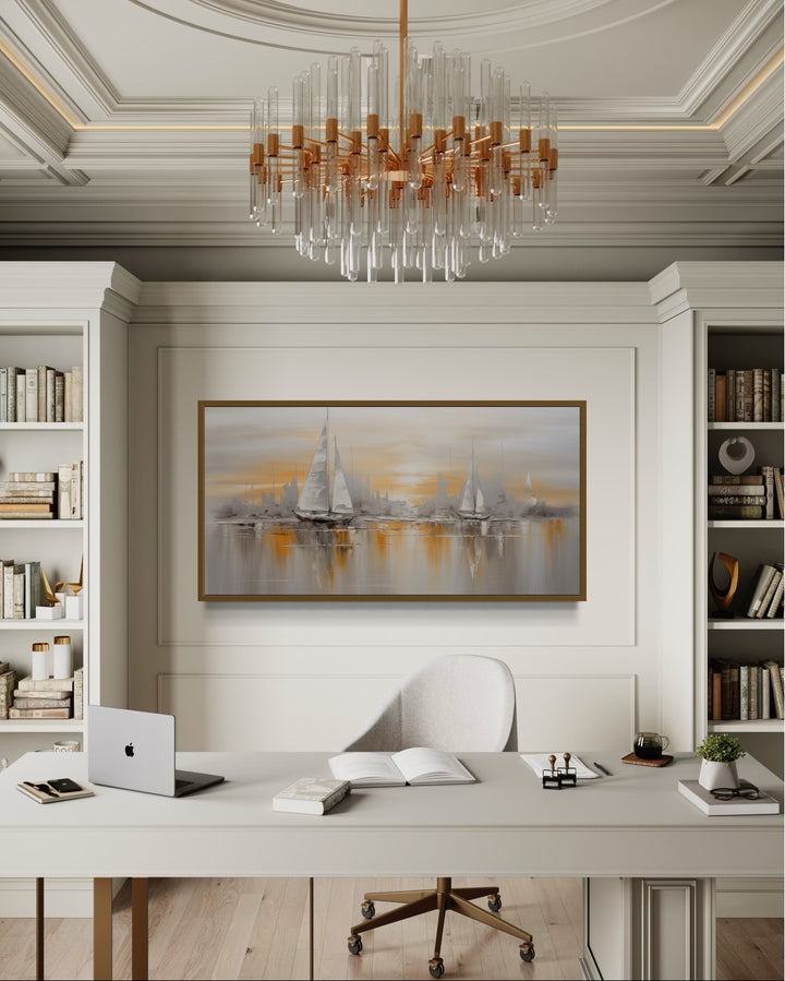 Abstract Sailboats Wall Art – Modern Sailboat Painting | Coastal Framed Canvas Print