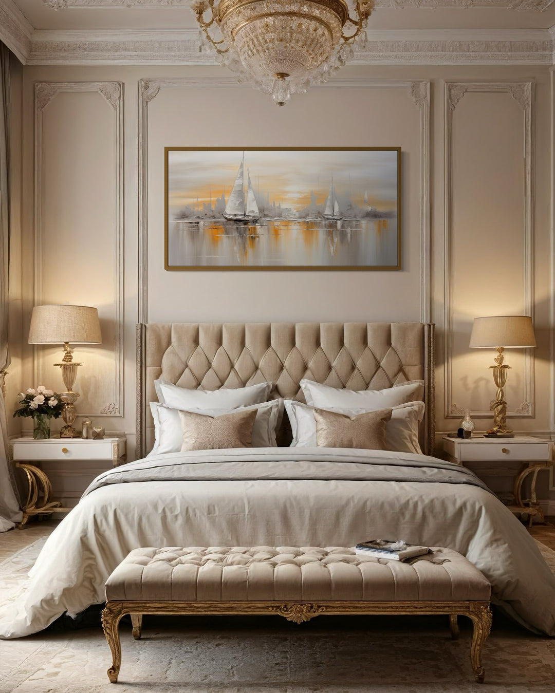 Abstract Sailboats Wall Art – Modern Sailboat Painting | Coastal Framed Canvas Print