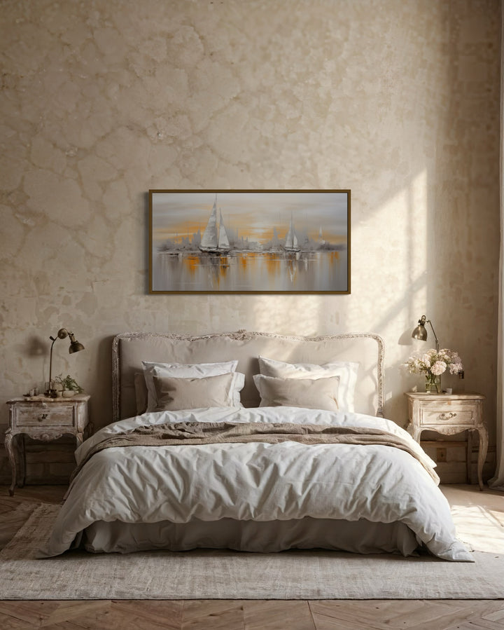 Abstract Sailboats Wall Art – Modern Sailboat Painting | Coastal Framed Canvas Print