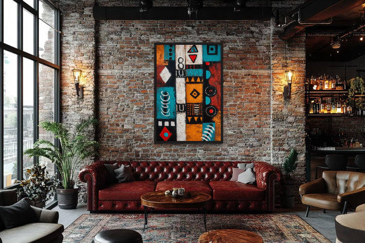 Abstract Tribal Geometric Symbols Painting African Wall Art