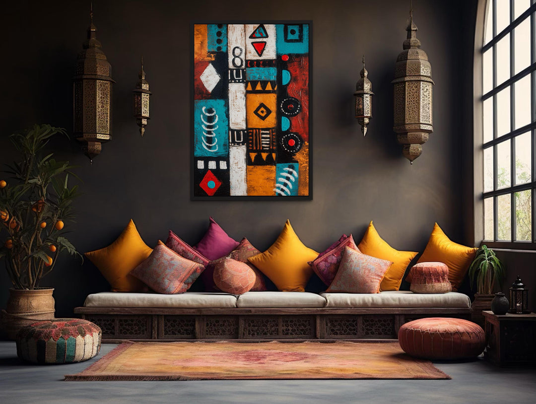 Abstract Tribal Geometric Symbols Painting African Wall Art