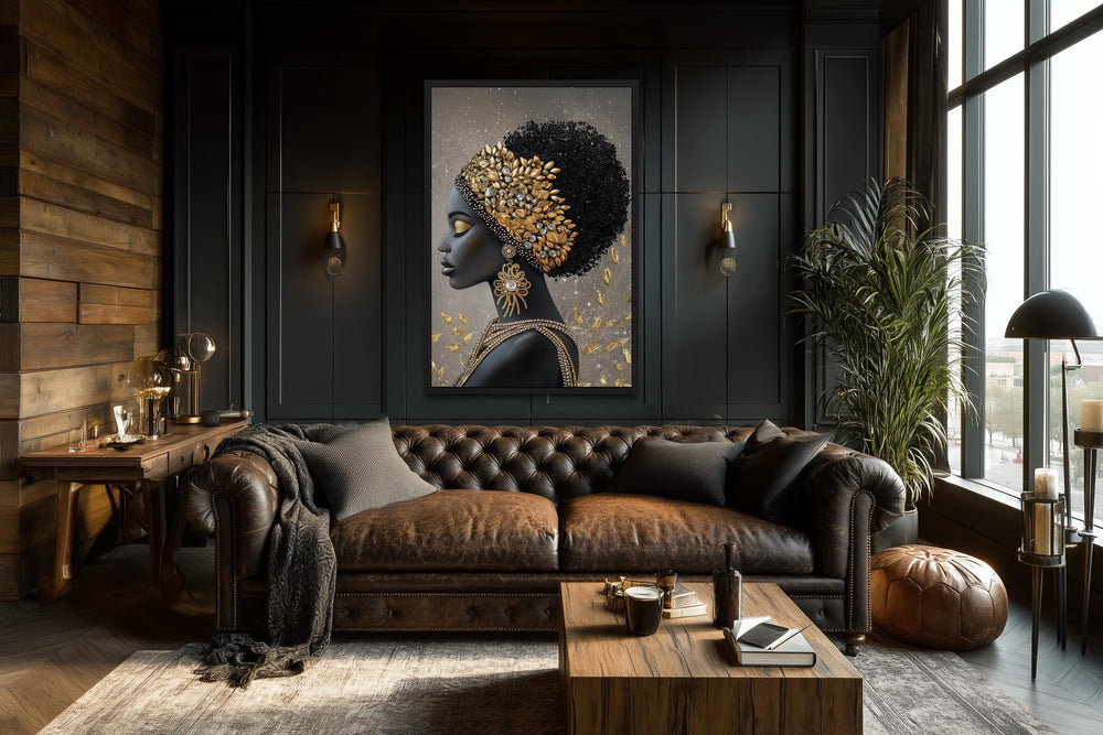 African American Black Woman With Gold Headwrap Canvas Wall Art