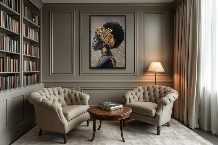 African American Black Woman With Gold Headwrap Canvas Wall Art