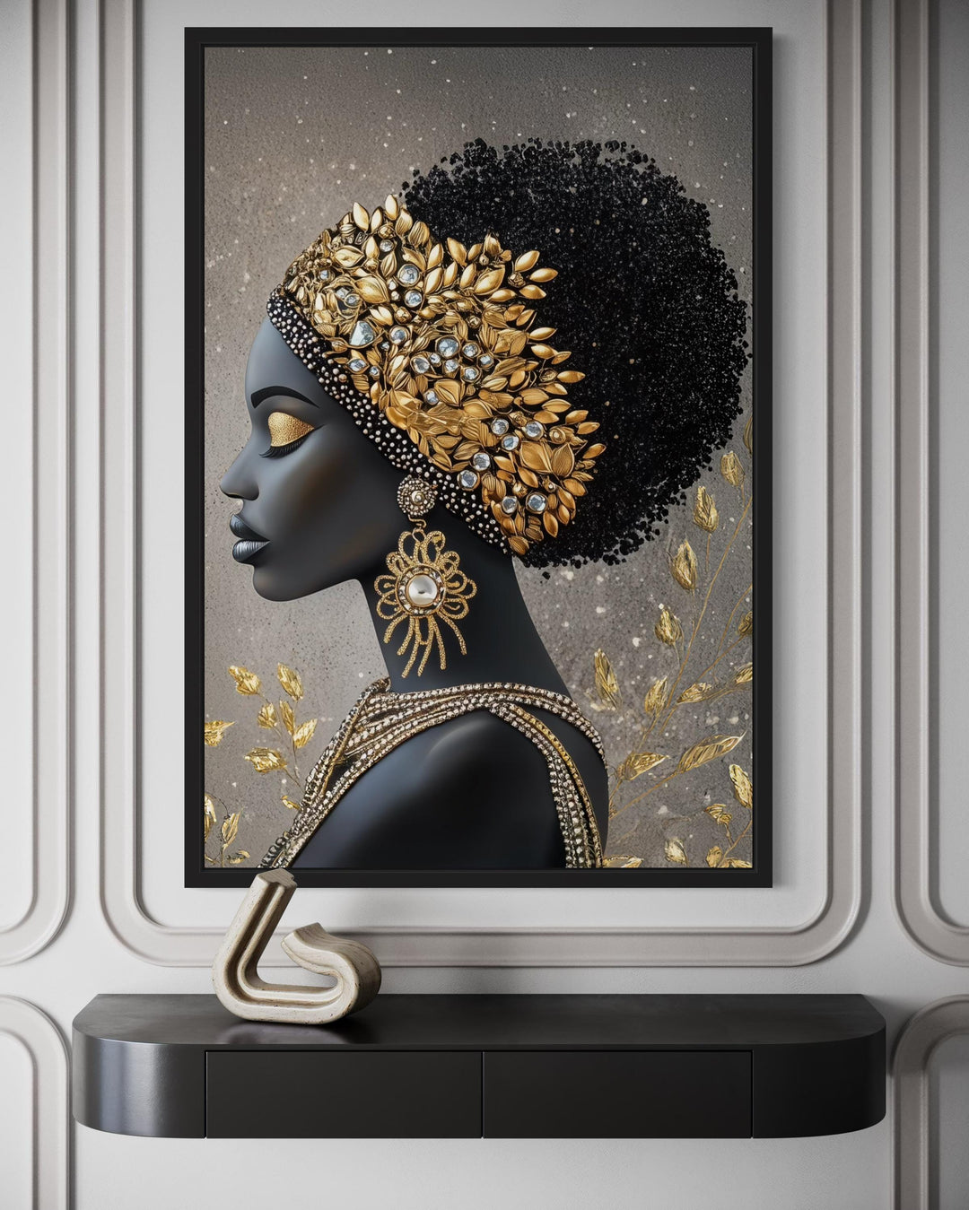 African American Black Woman With Gold Headwrap Canvas Wall Art