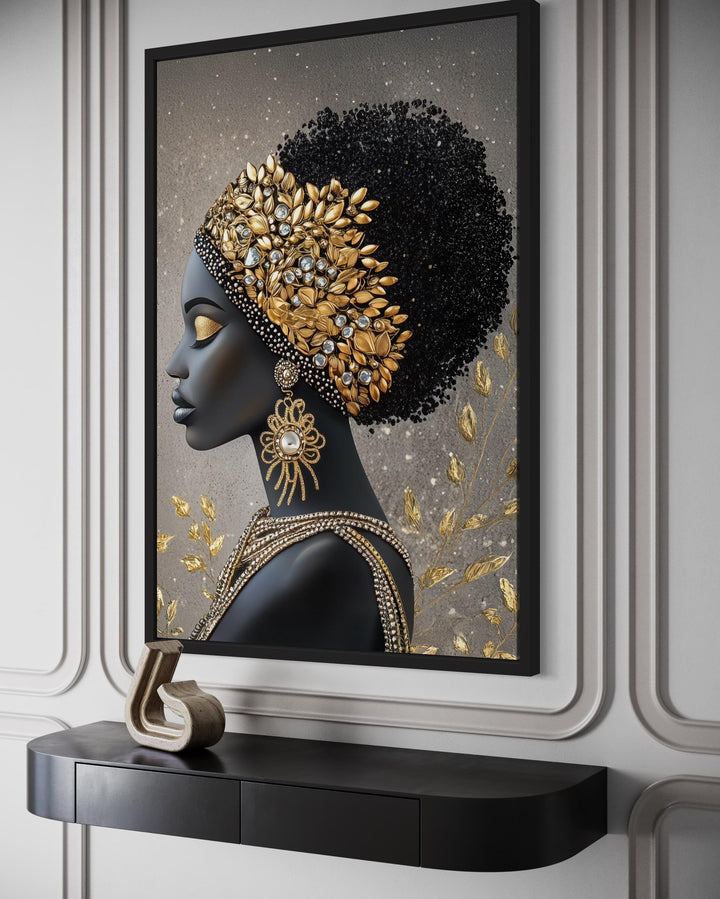 African American Black Woman With Gold Headwrap Canvas Wall Art