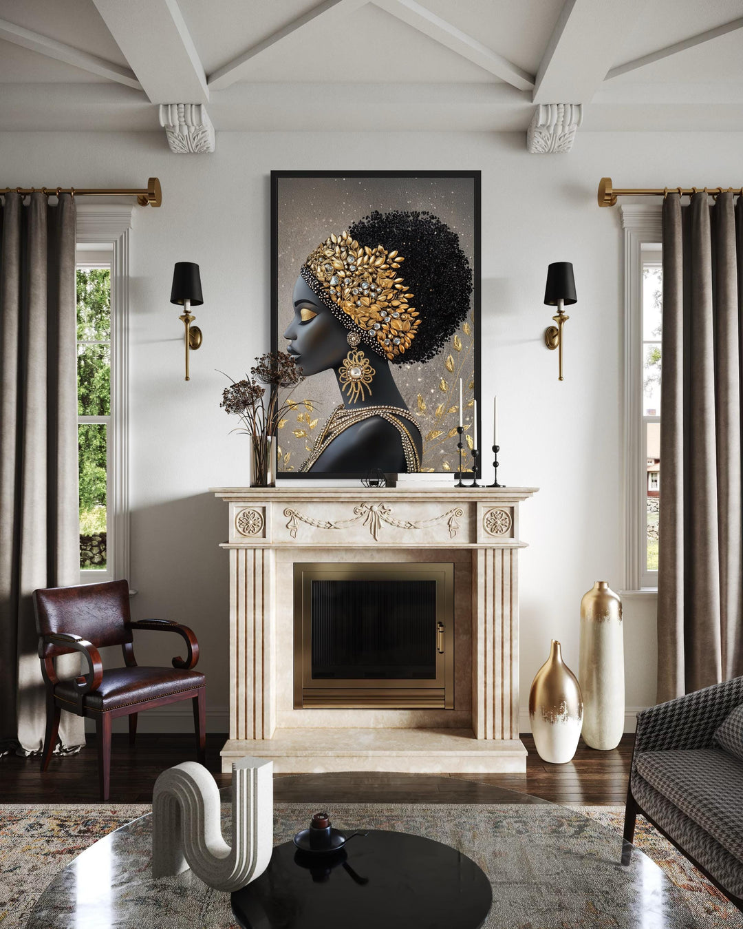 African American Black Woman With Gold Headwrap Canvas Wall Art