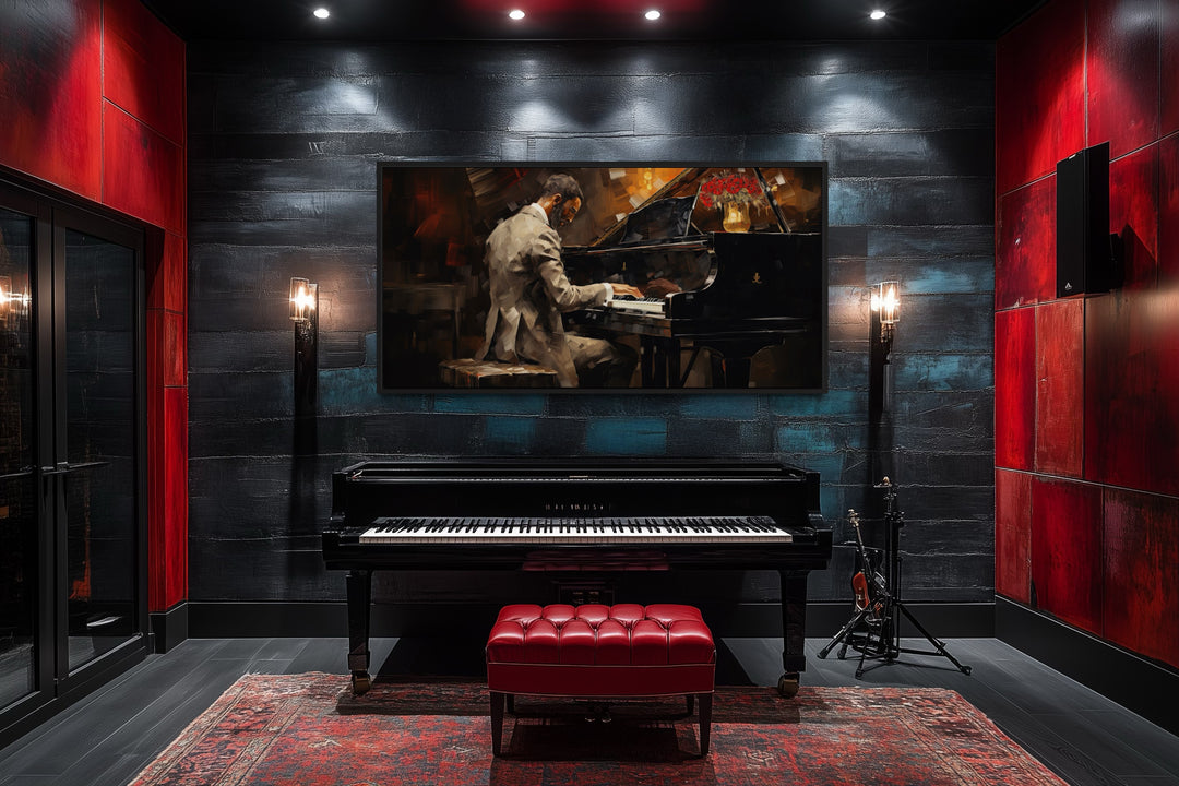 African American Piano Player Jazz Music Framed Canvas Wall Art