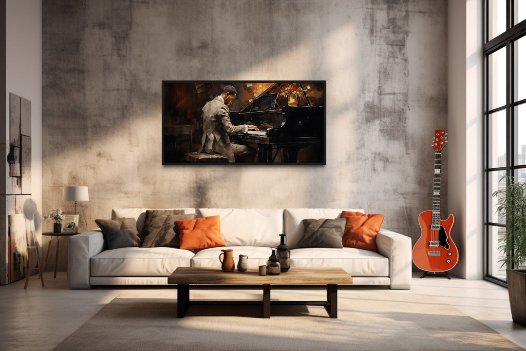 African American Piano Player Jazz Music Framed Canvas Wall Art