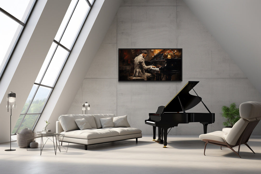 African American Piano Player Jazz Music Framed Canvas Wall Art