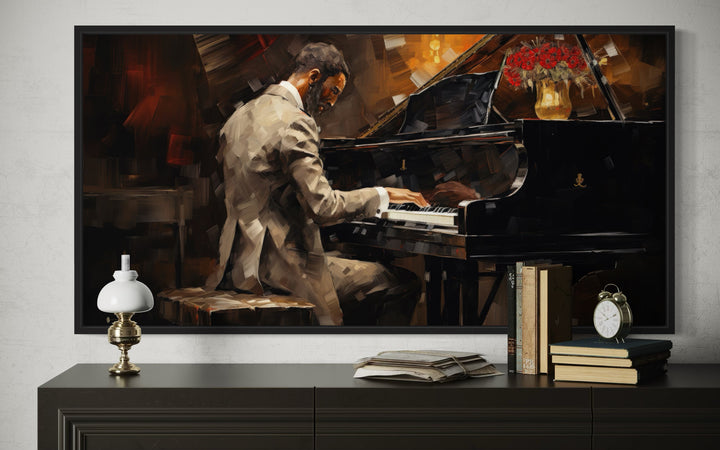 African American Piano Player Jazz Music Framed Canvas Wall Art