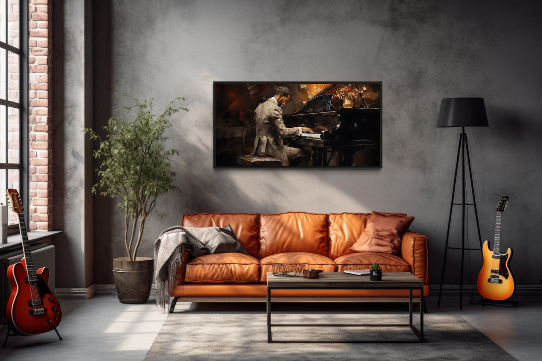 African American Piano Player Jazz Music Framed Canvas Wall Art