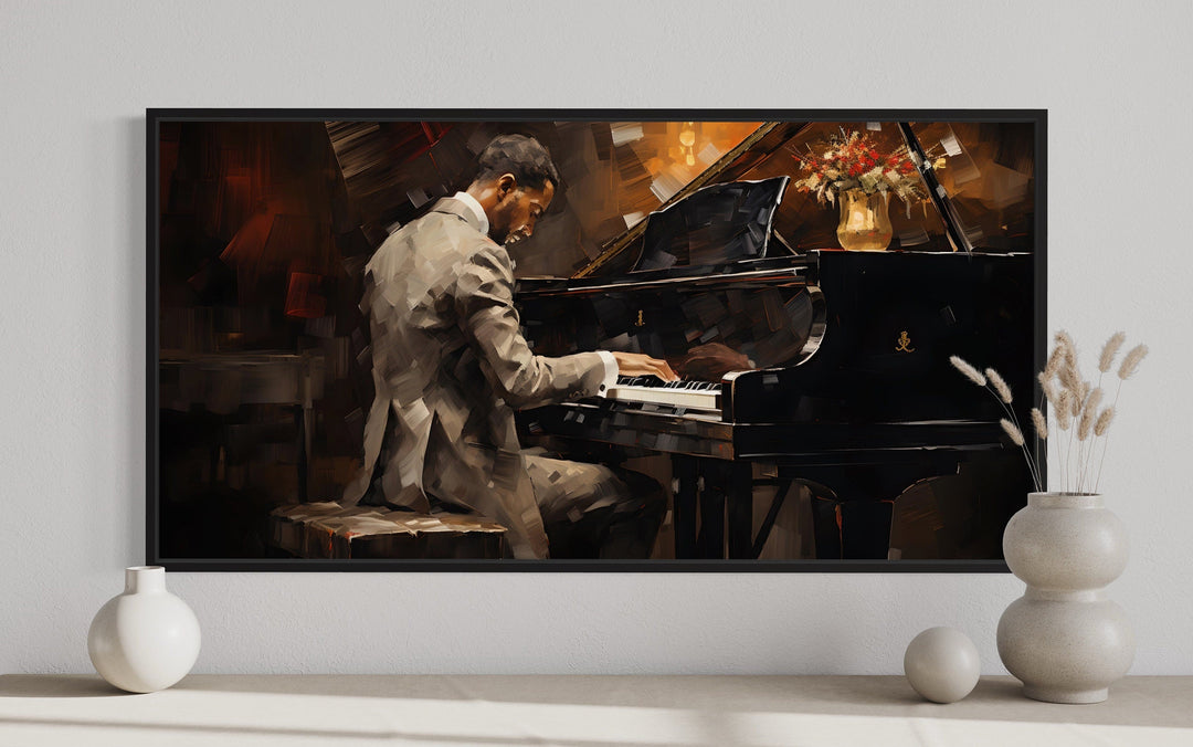 African American Piano Player Jazz Music Framed Canvas Wall Art