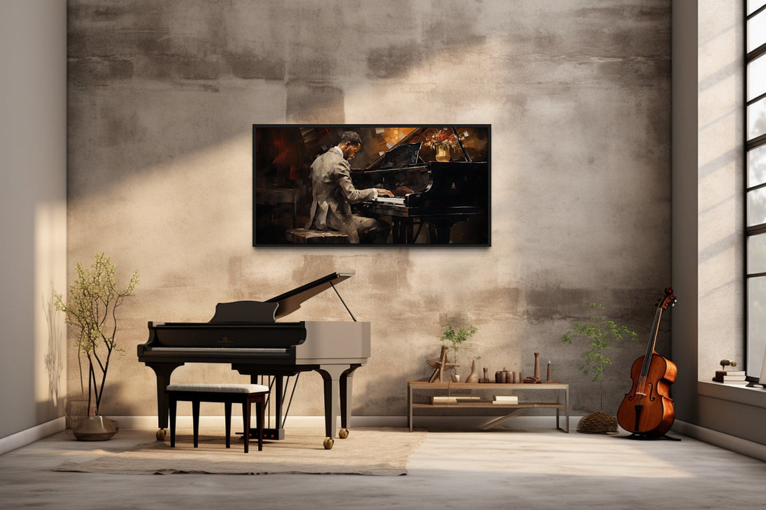 African American Piano Player Jazz Music Framed Canvas Wall Art