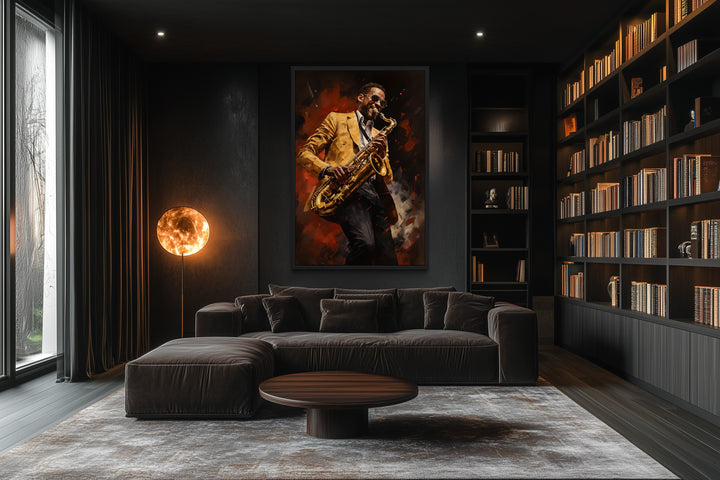 African American Saxophone Player Jazz Music Framed Canvas Wall Art
