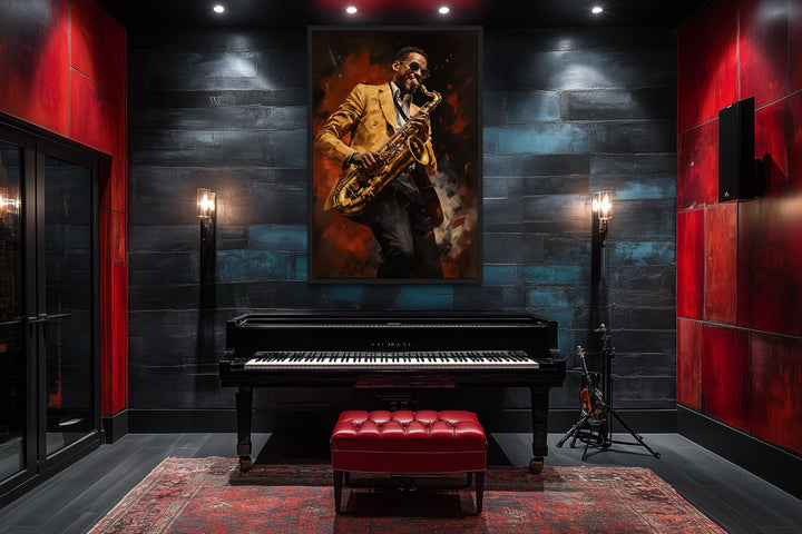 African American Saxophone Player Jazz Music Framed Canvas Wall Art