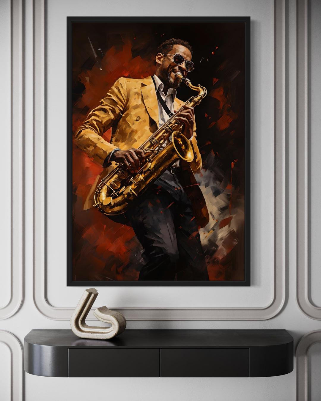 African American Saxophone Player Jazz Music Framed Canvas Wall Art