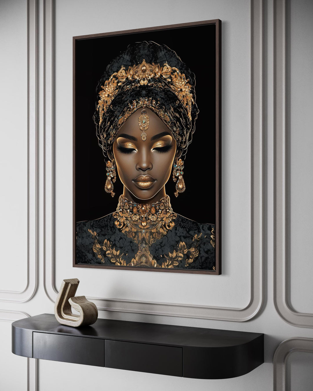 African American Woman Black and Gold Portrait Wall Art