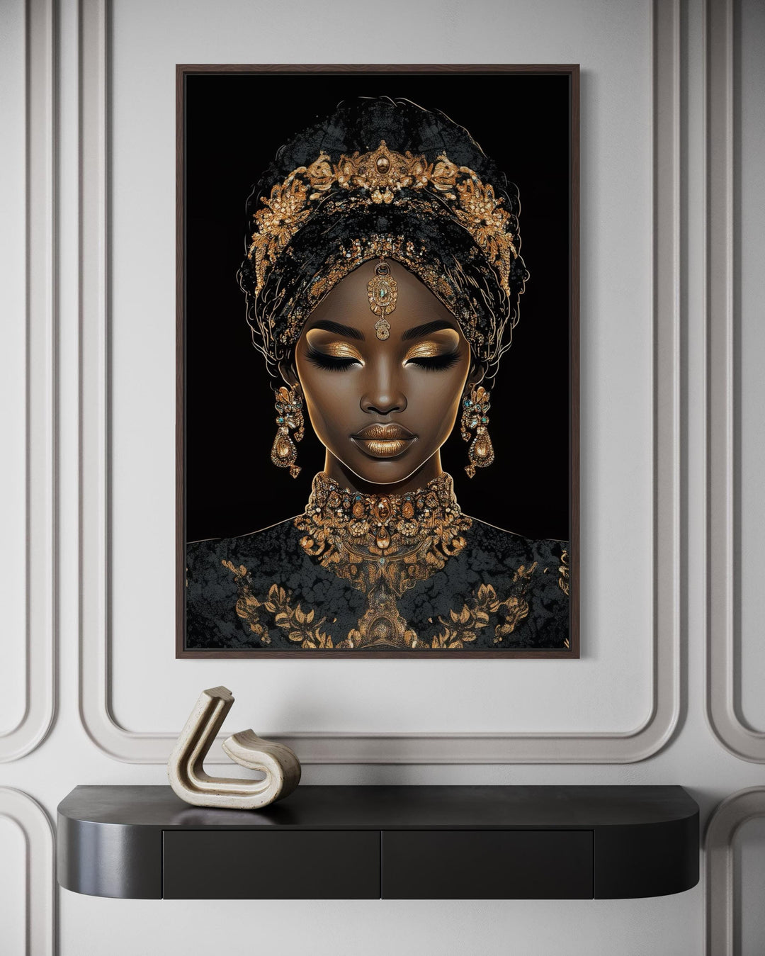 African American Woman Black and Gold Portrait Wall Art