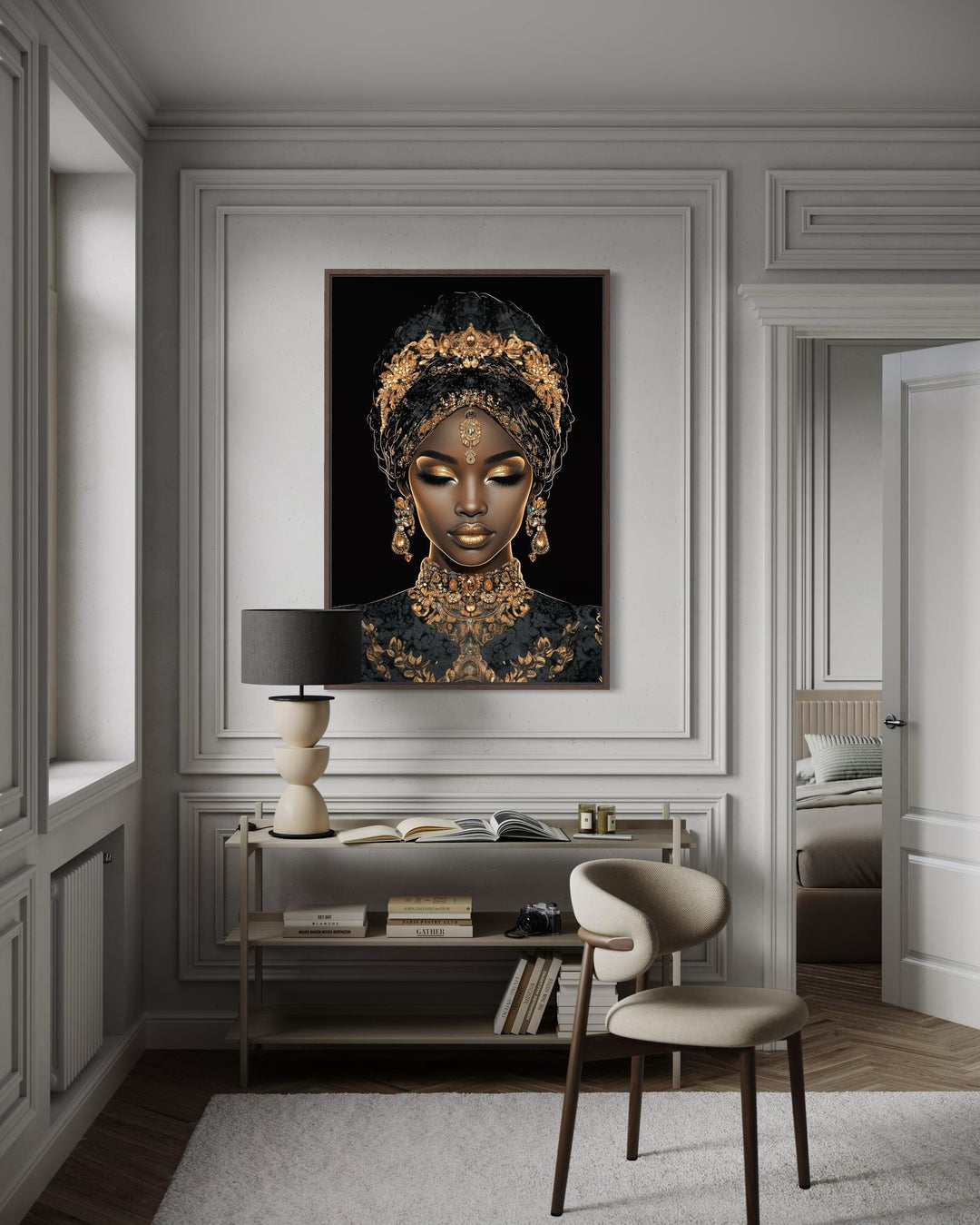 African American Woman Black and Gold Portrait Wall Art
