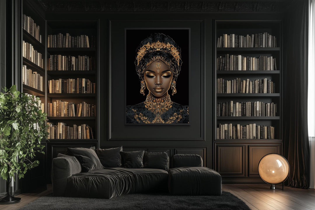 African American Woman Black and Gold Portrait Wall Art