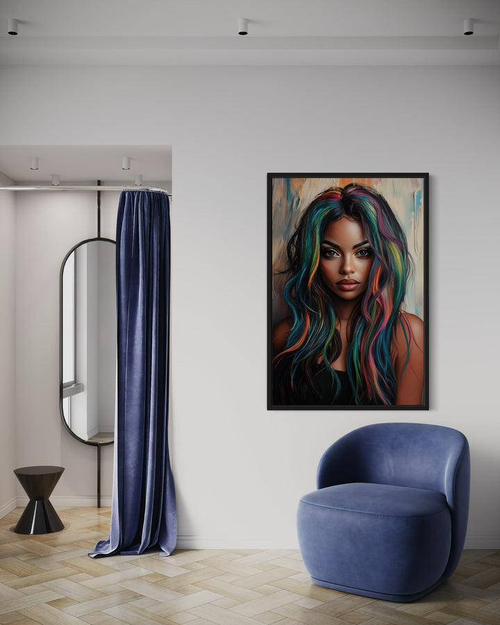 African American Woman With Rainbow Hair Black Hair Salon Canvas Wall Art