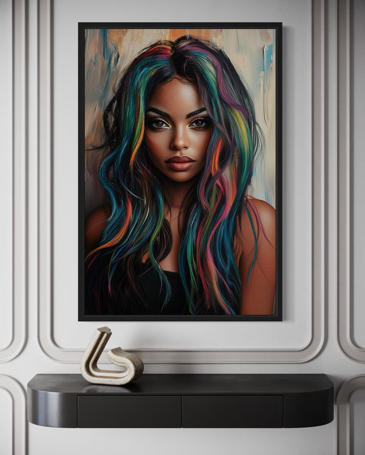 African American Woman With Rainbow Hair Black Hair Salon Canvas Wall Art