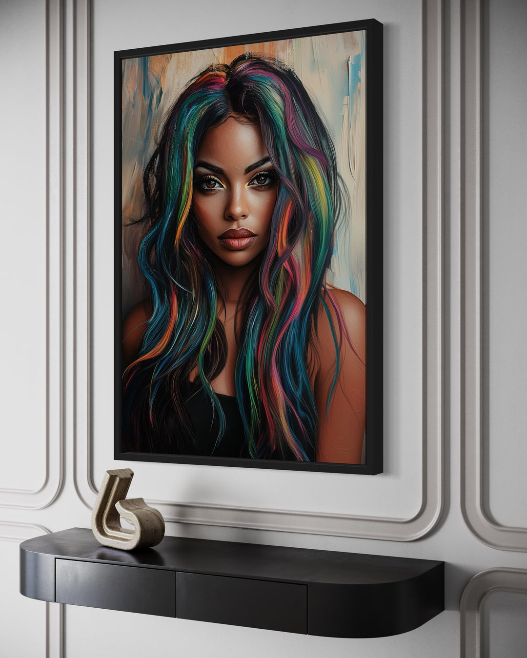 African American Woman With Rainbow Hair Black Hair Salon Canvas Wall Art