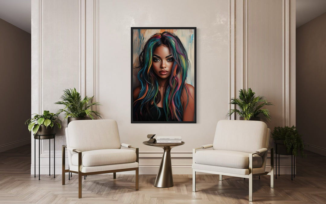 African American Woman With Rainbow Hair Black Hair Salon Canvas Wall Art