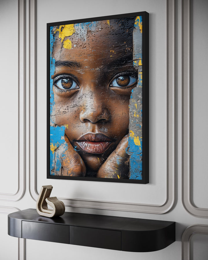 African Child Graffiti Painting Framed Canvas Wall Art side view