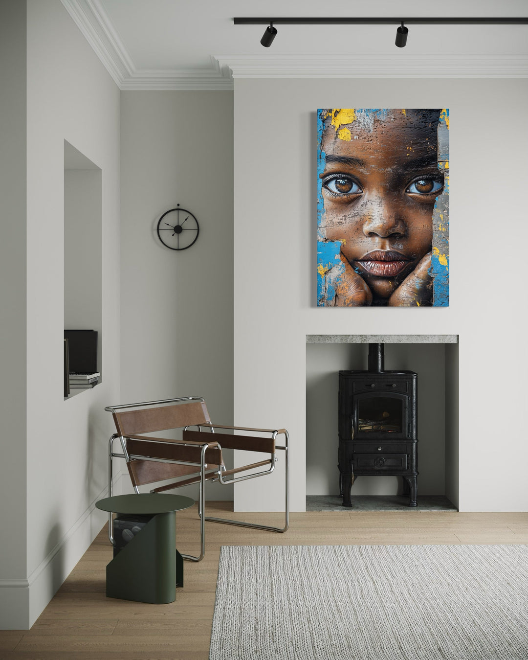 African Child Graffiti Painting Framed Canvas Wall Art in living room