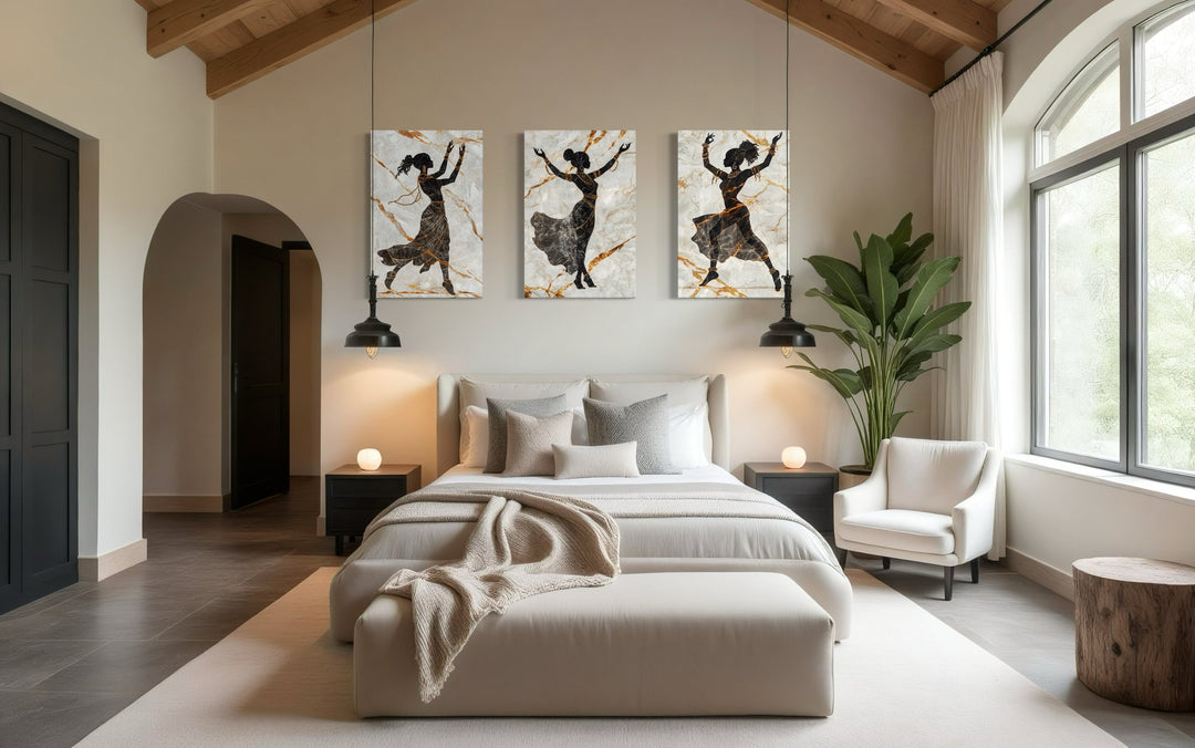 African Dancers Silhouettes 3 Piece Framed Canvas Wall Art