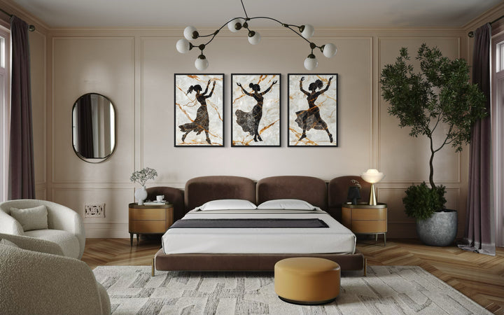 African Dancers Silhouettes 3 Piece Framed Canvas Wall Art