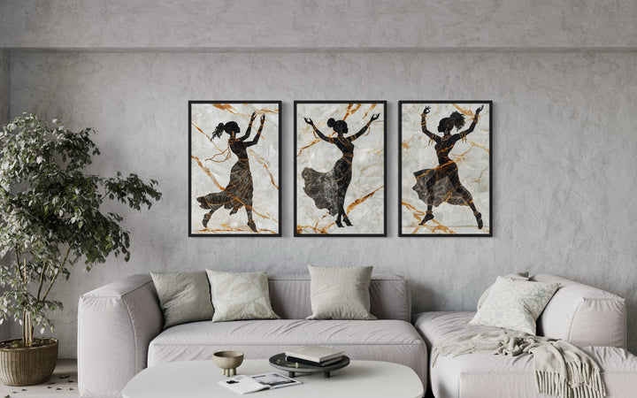 African Dancers Silhouettes 3 Piece Framed Canvas Wall Art