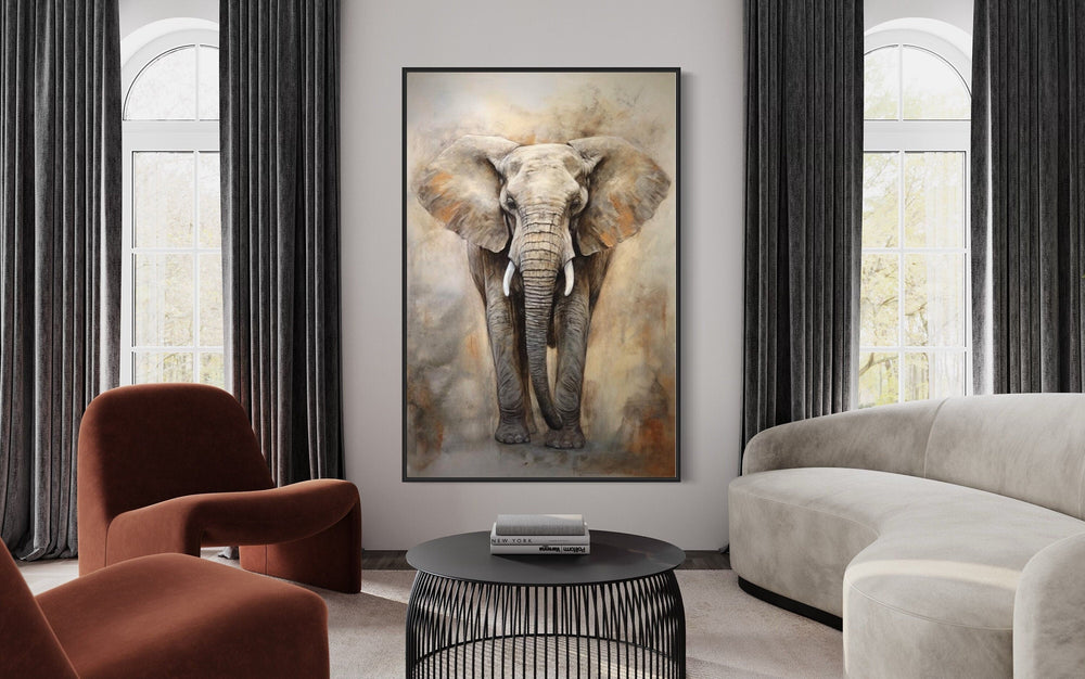 African Elephant Extra Large Abstract Framed Canvas Wall Art