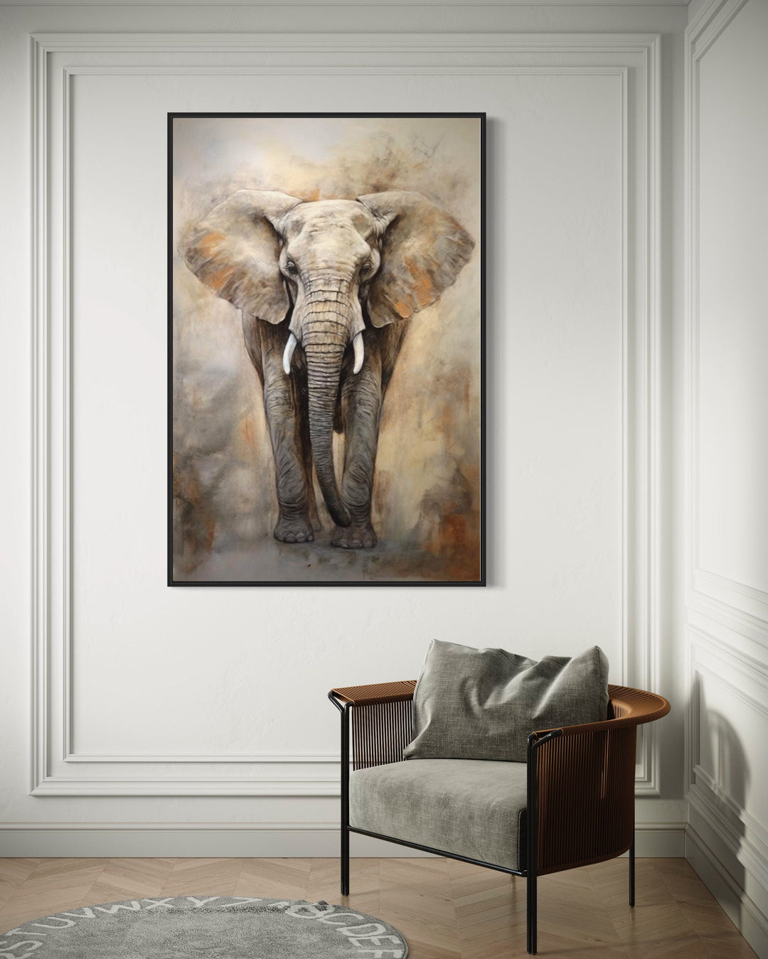 African Elephant Extra Large Abstract Framed Canvas Wall Art