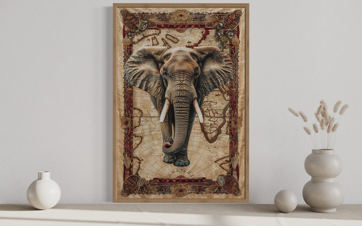 African Elephant On The Map Tapestry Style Painting Canvas Wall Art