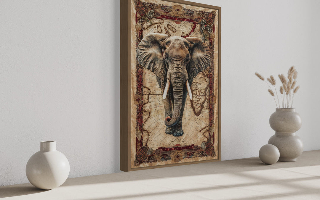 African Elephant On The Map Tapestry Style Painting Canvas Wall Art