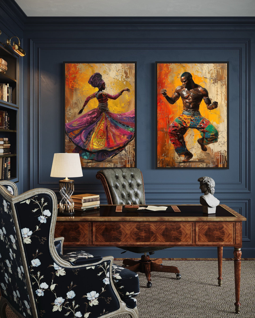 African Man And Woman Dancing Traditional Dance Framed Canvas Wall Art