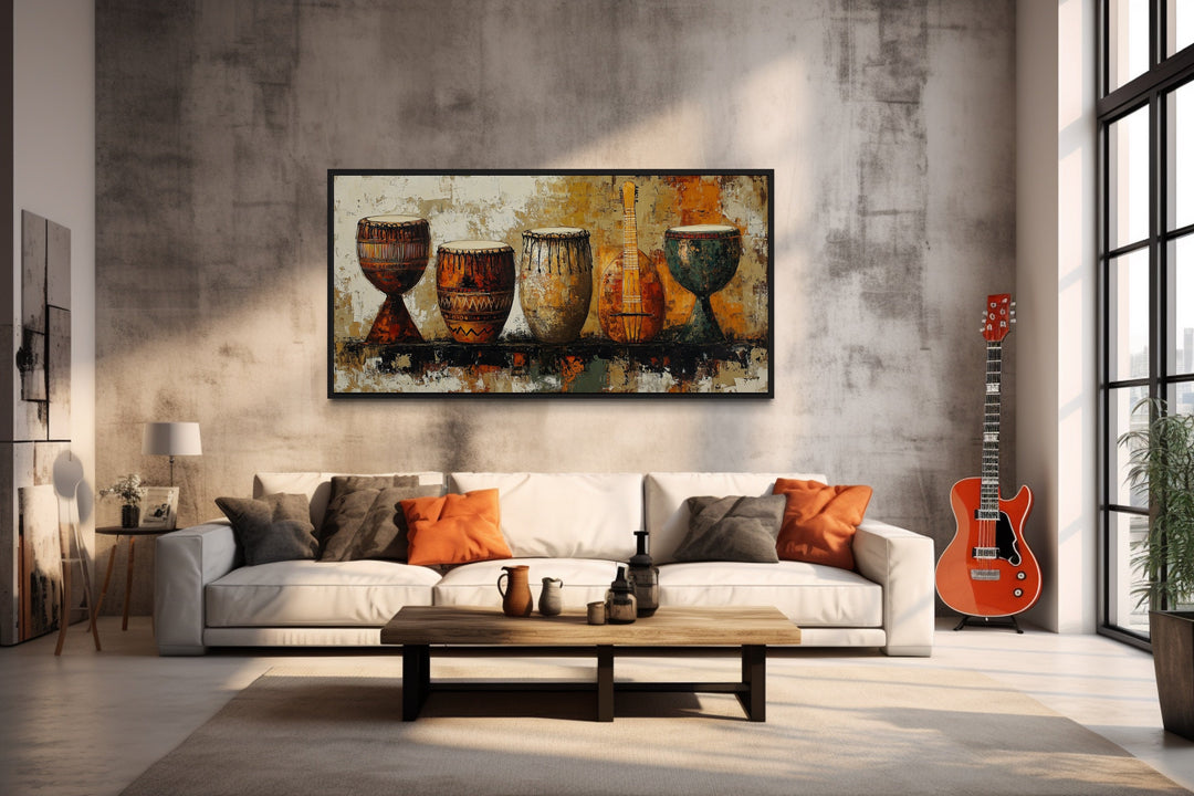 African Musical Instruments Framed Canvas Wall Art