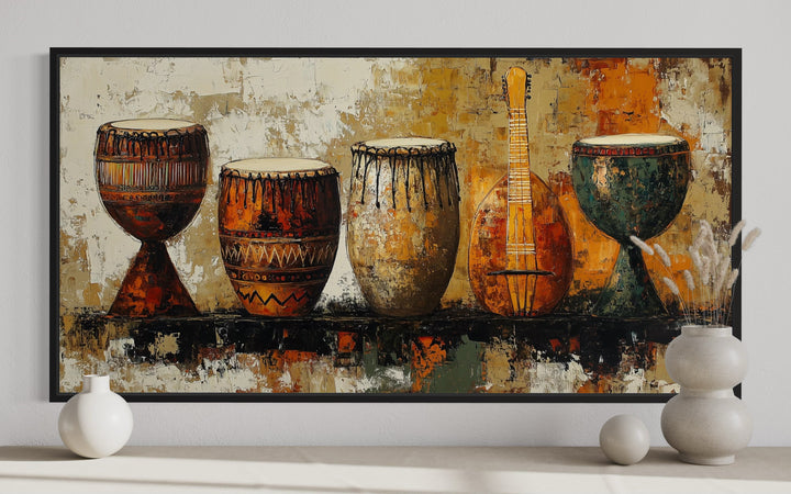 African Musical Instruments Framed Canvas Wall Art