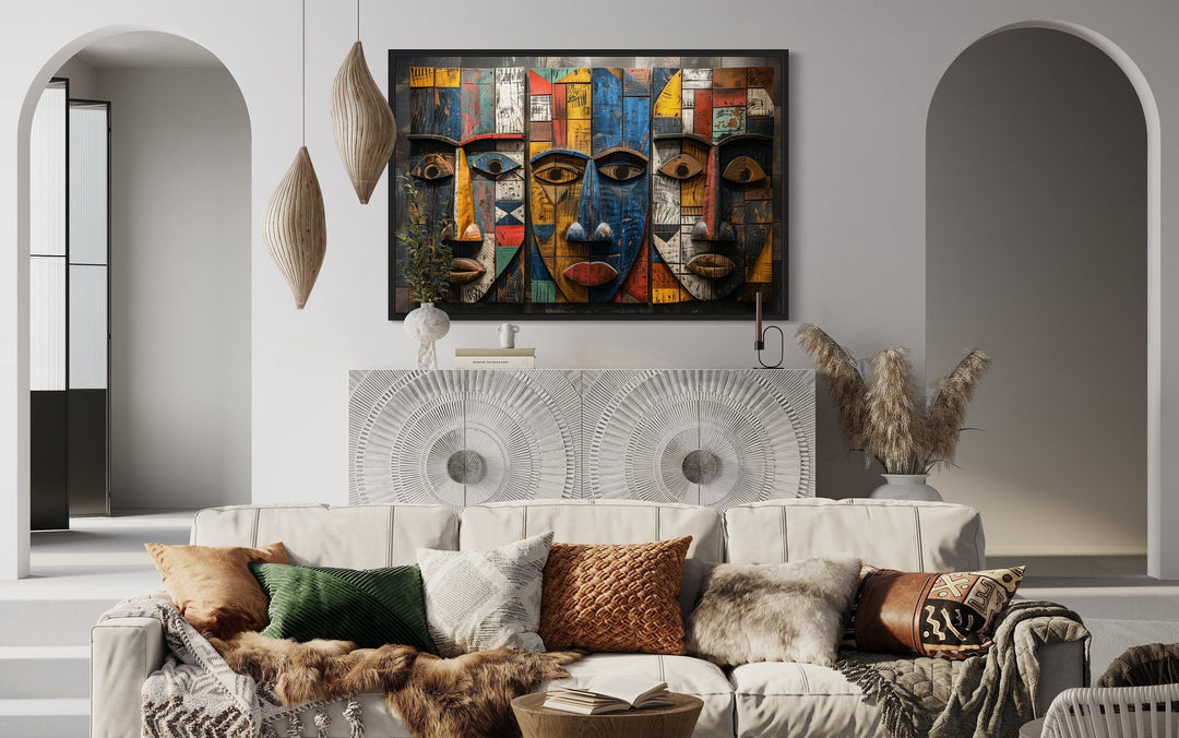 African Tribal Masks Abstract Framed Canvas Wall Art