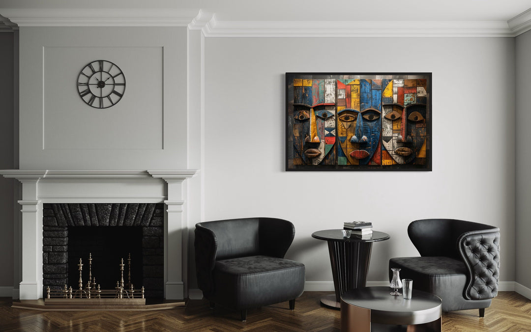 African Tribal Masks Abstract Framed Canvas Wall Art