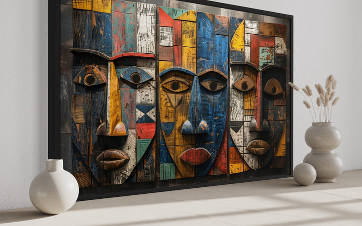 African Tribal Masks Abstract Framed Canvas Wall Art