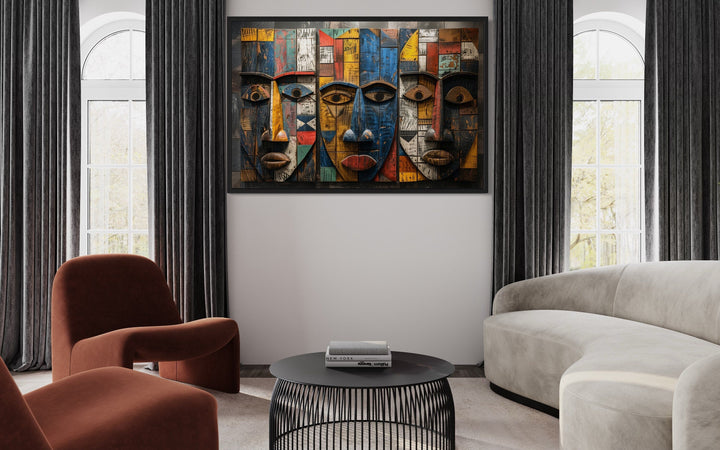 African Tribal Masks Abstract Framed Canvas Wall Art