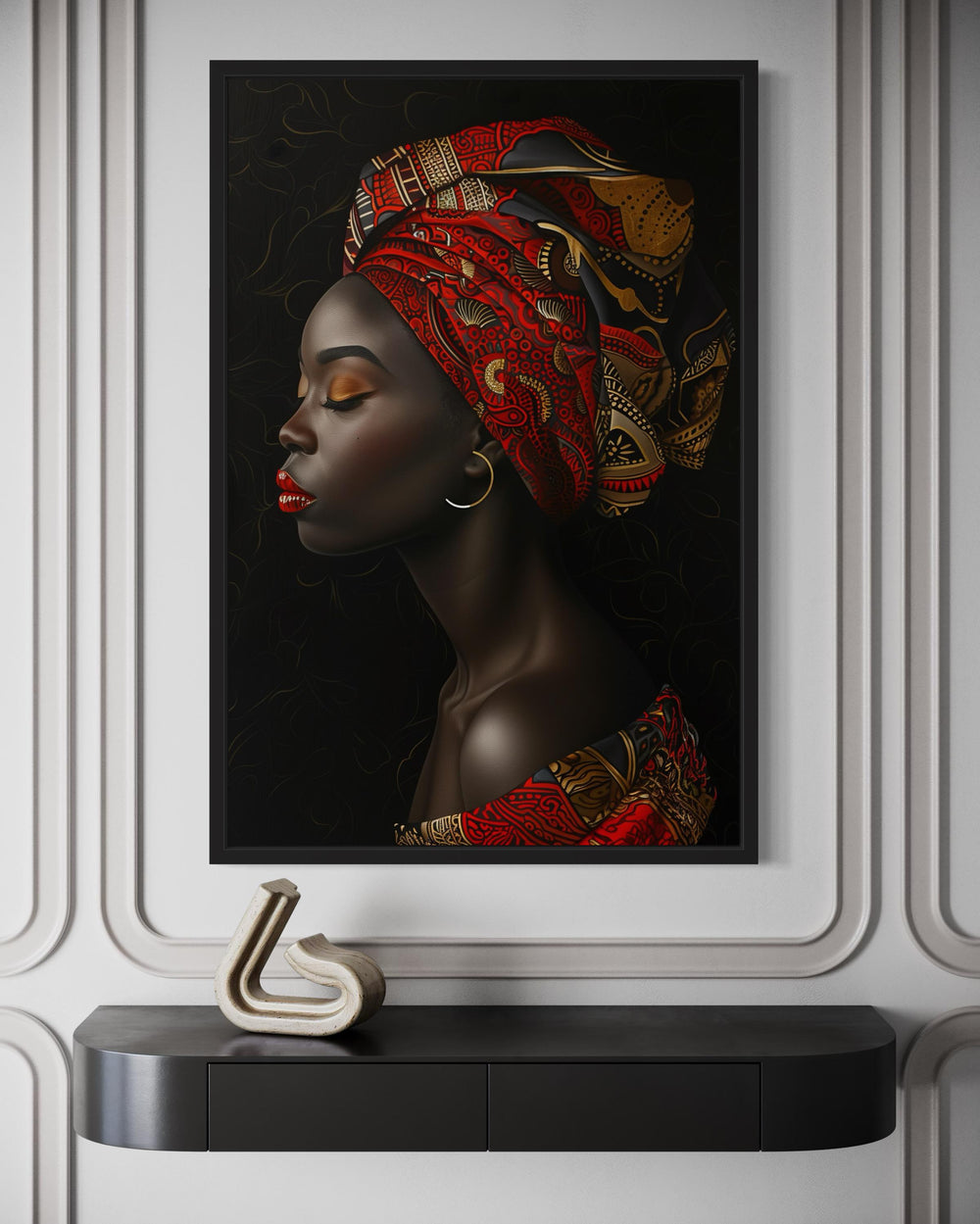 African Woman In Red Headwrap Portrait – Vertical Canvas Wall Art