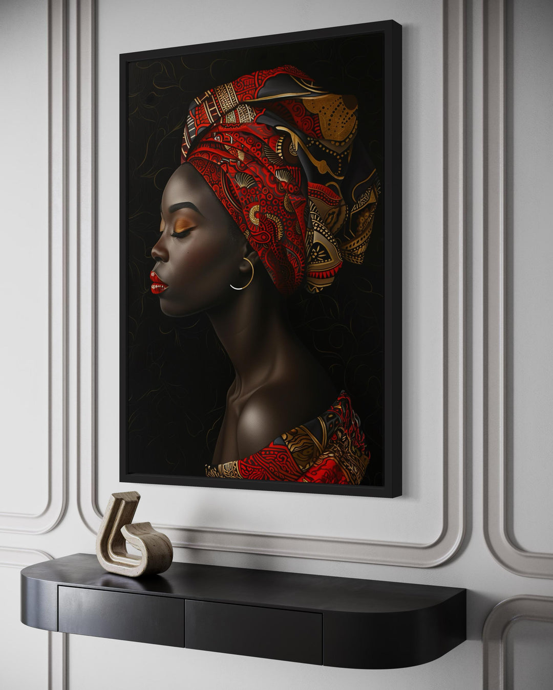 African Woman In Red Headwrap Portrait – Vertical Canvas Wall Art