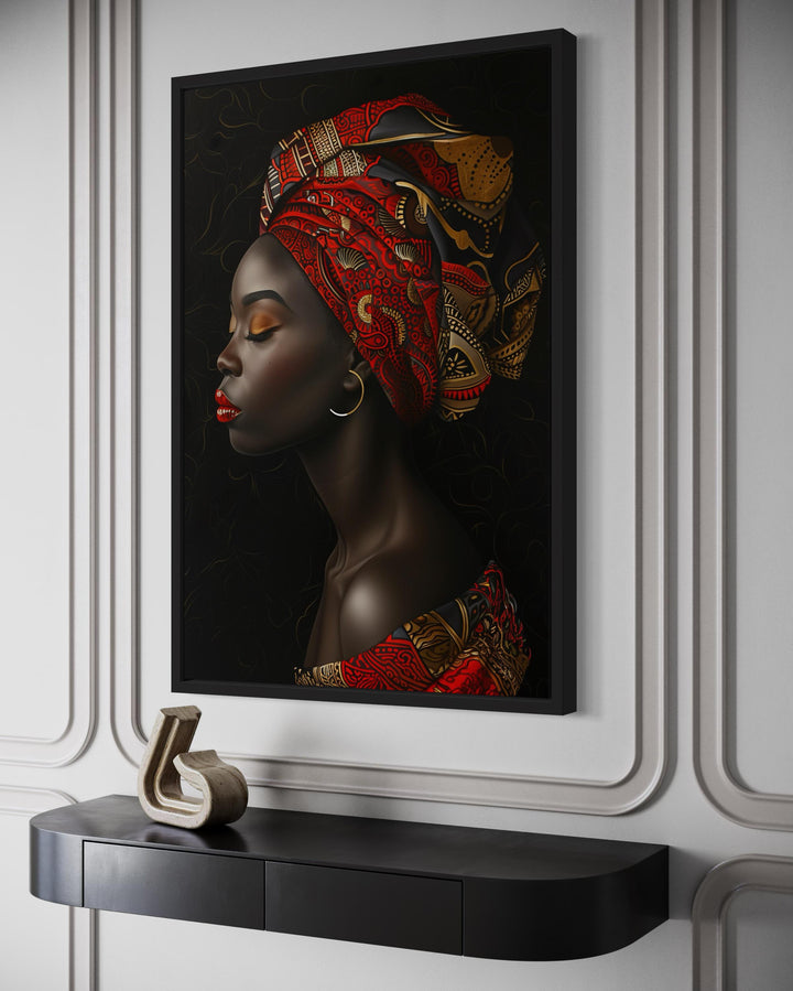 African Woman In Red Headwrap Portrait – Vertical Canvas Wall Art