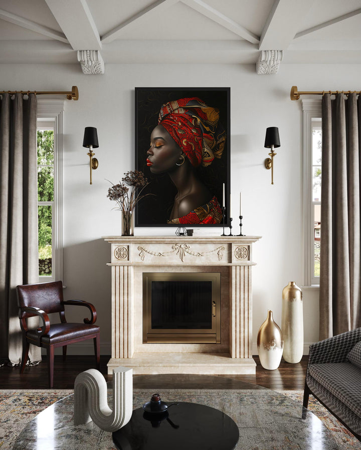 African Woman In Red Headwrap Portrait – Vertical Canvas Wall Art