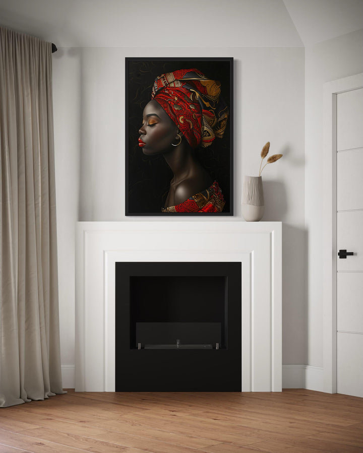African Woman In Red Headwrap Portrait – Vertical Canvas Wall Art